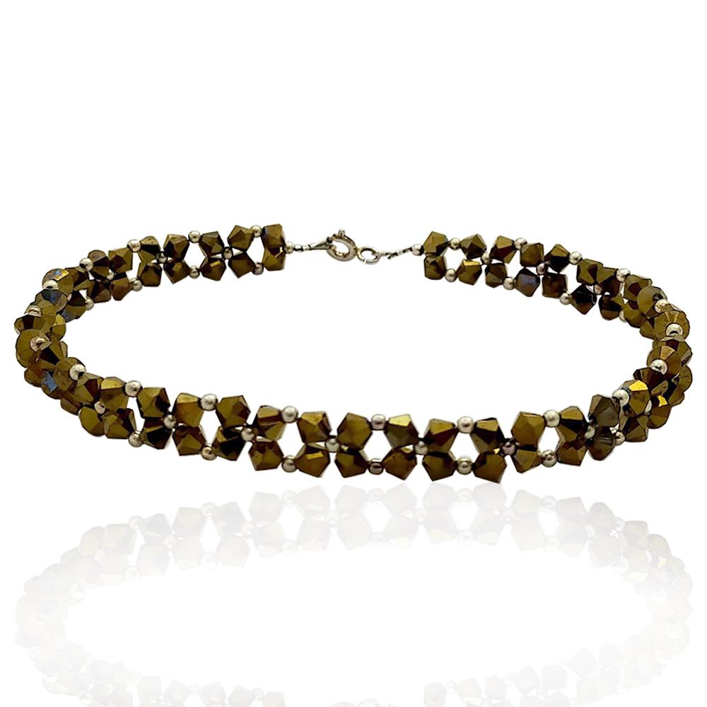 Bracciale a 2 fili con cristalli swarovski dorado mm 4 con chiusura e tramezzi in argento 925