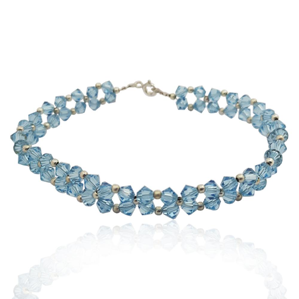 Bracciale a 2 fili con cristalli swarovski light sapphire mm 4 con chiusura e tramezzi in argento 925
