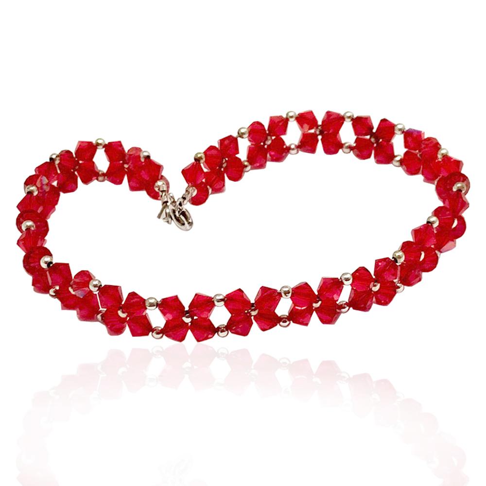 Bracciale fatto a mano a 2 fili con cristalli swarovski light siam mm 4 con chiusura e tramezzi in argento 925