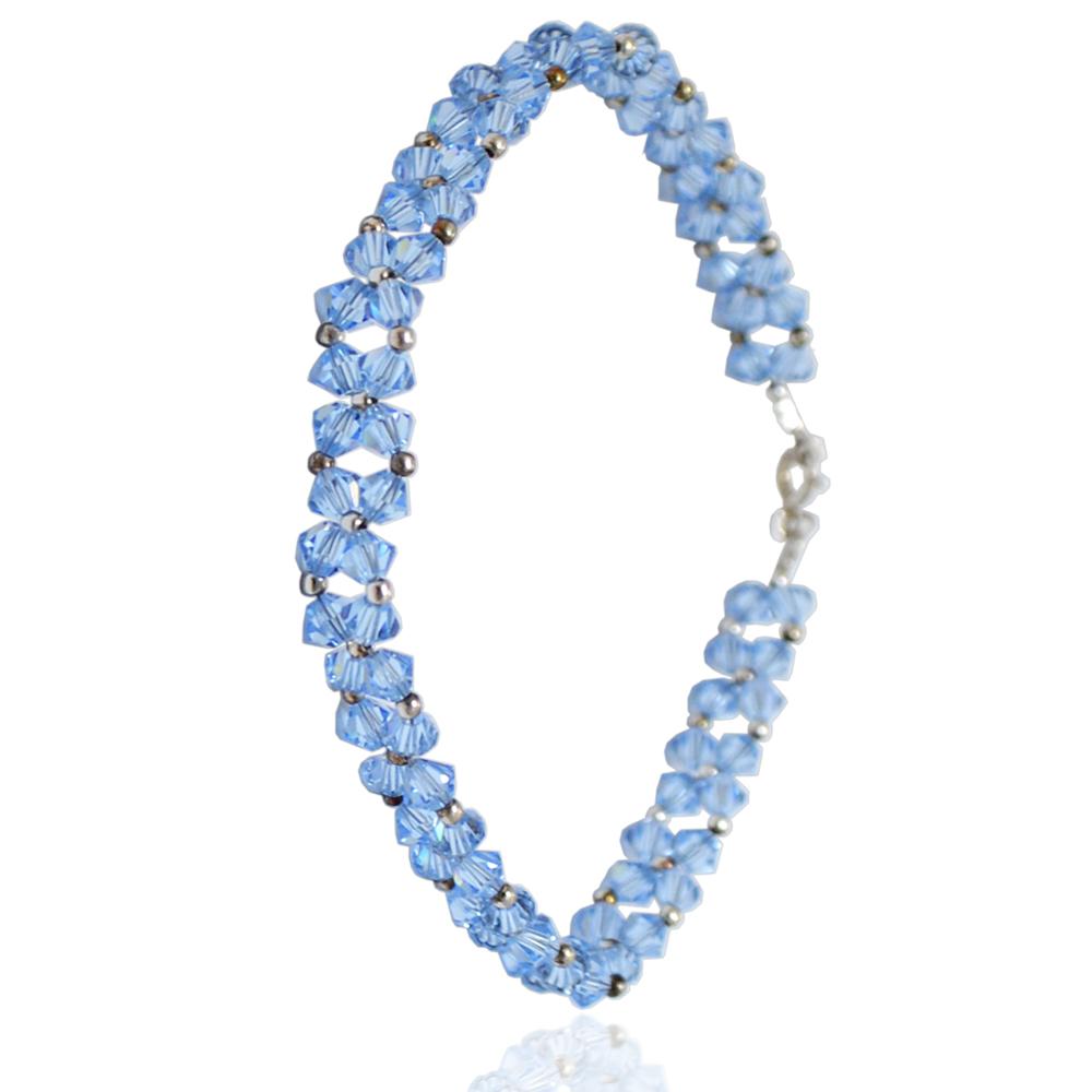 Bracciale a 2 fili con cristalli swarovski aquamarine mm 4 con chiusura e tramezzi in argento 925