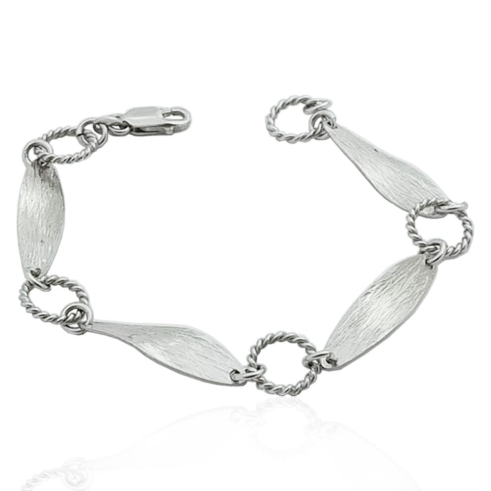 Bracciale a foglia in argento 925 rodiato cm 18 con cerchi torchon