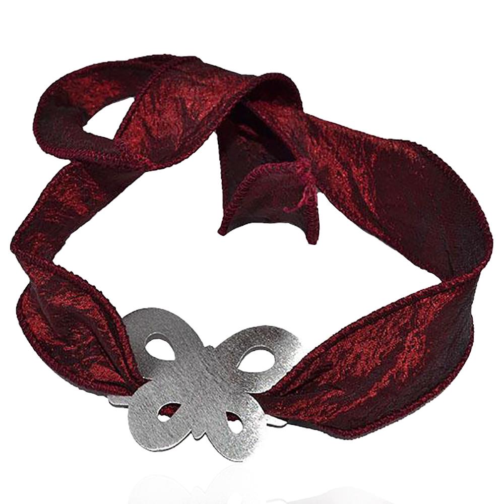 Bracciale a nastro colorato con centrale farfalla in argento 925 satinato