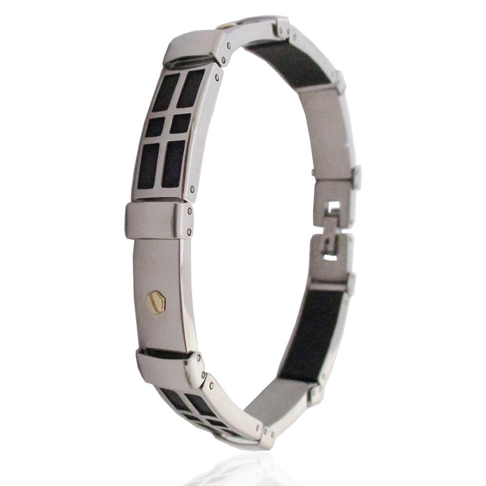 Bracciale a segmenti in caucciu acciaio con borchie in oro giallo cm 20
