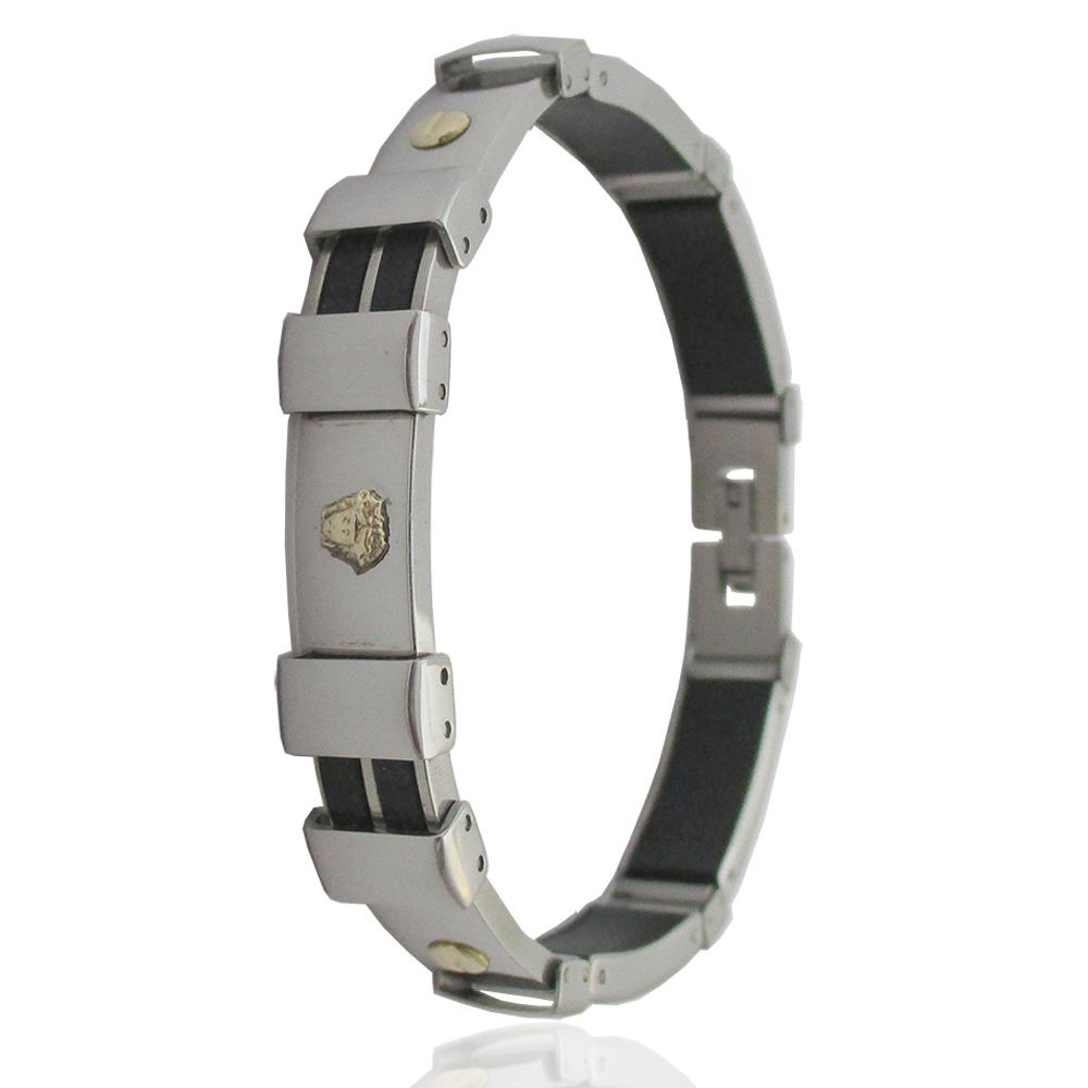 Bracciale a segmenti in caucciu acciaio con gorgone e borchie in oro giallo cm 20