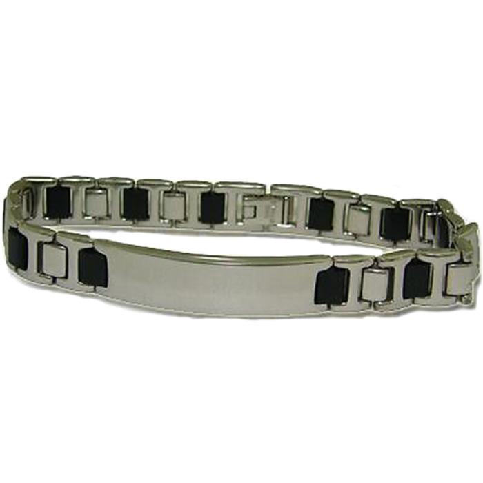 Bracciale uomo con cinturino in caucciù e acciaio con targa centrale personalizzabile