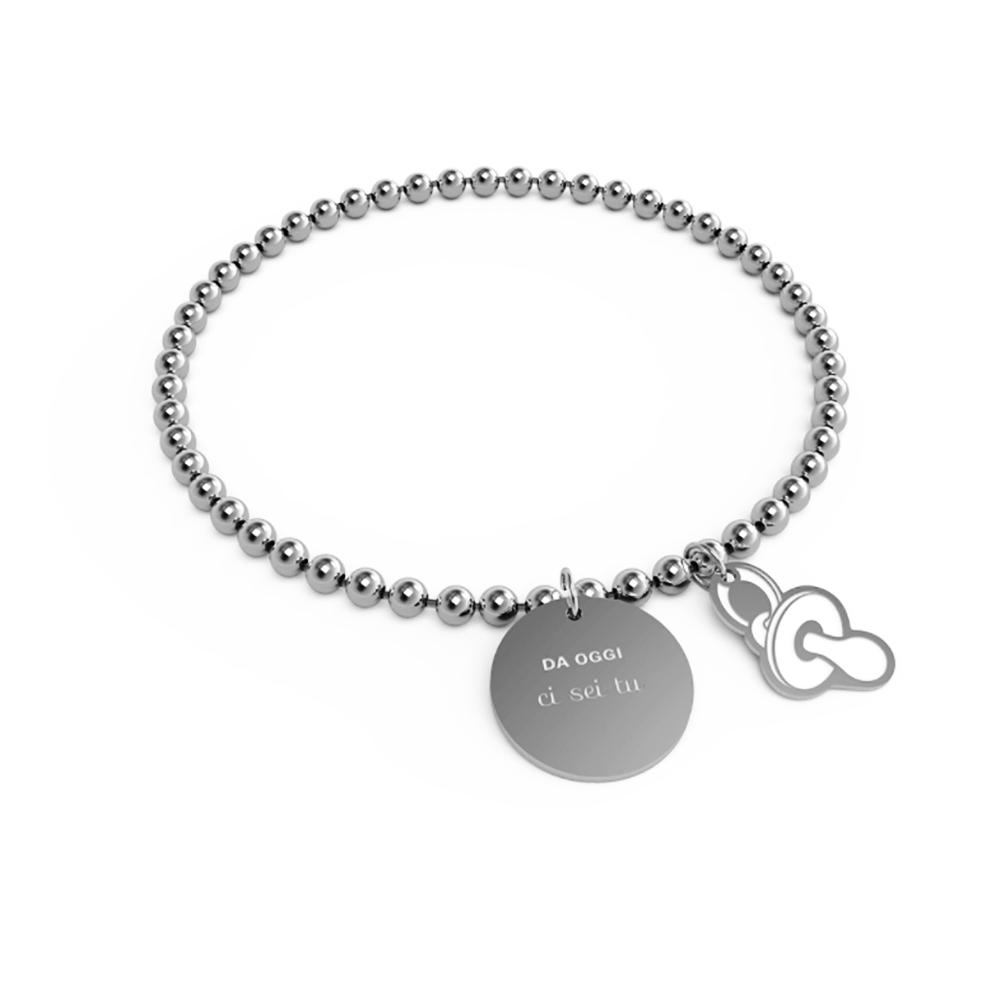 Bracciale elastico 10 buoni propositi in acciaio con sfere da 4 mm da oggi ci sei tu