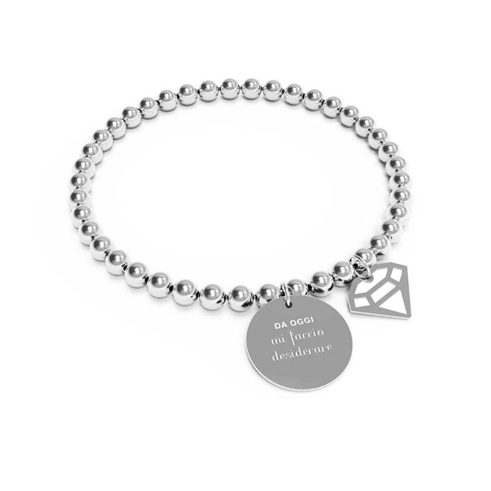 Bracciale elastico 10 buoni propositi in acciaio con sfere da 4 mm da oggi mi faccio desiderare