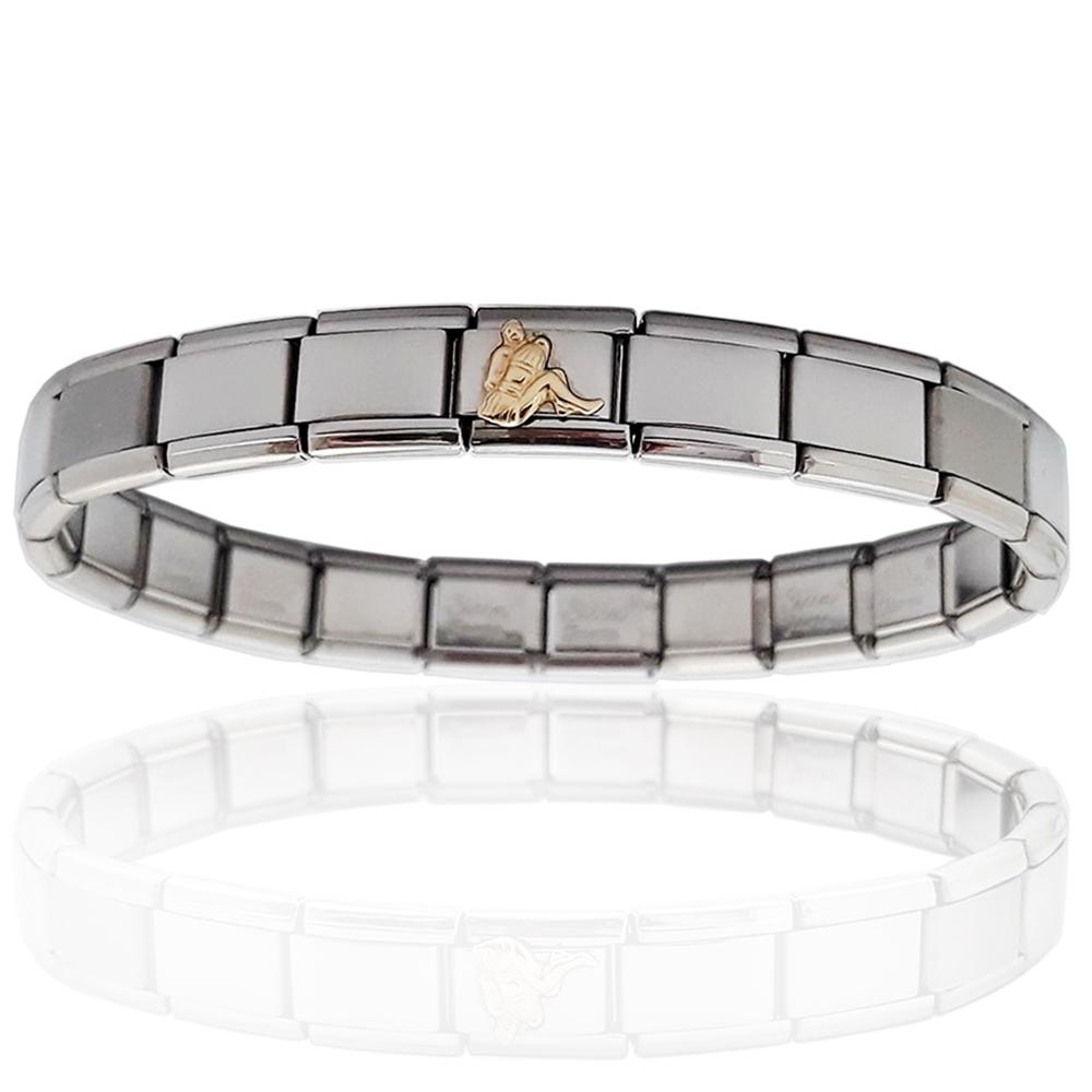 Bracciale unisex acciaio estensibile con zodiaco acquario in oro 18 carati