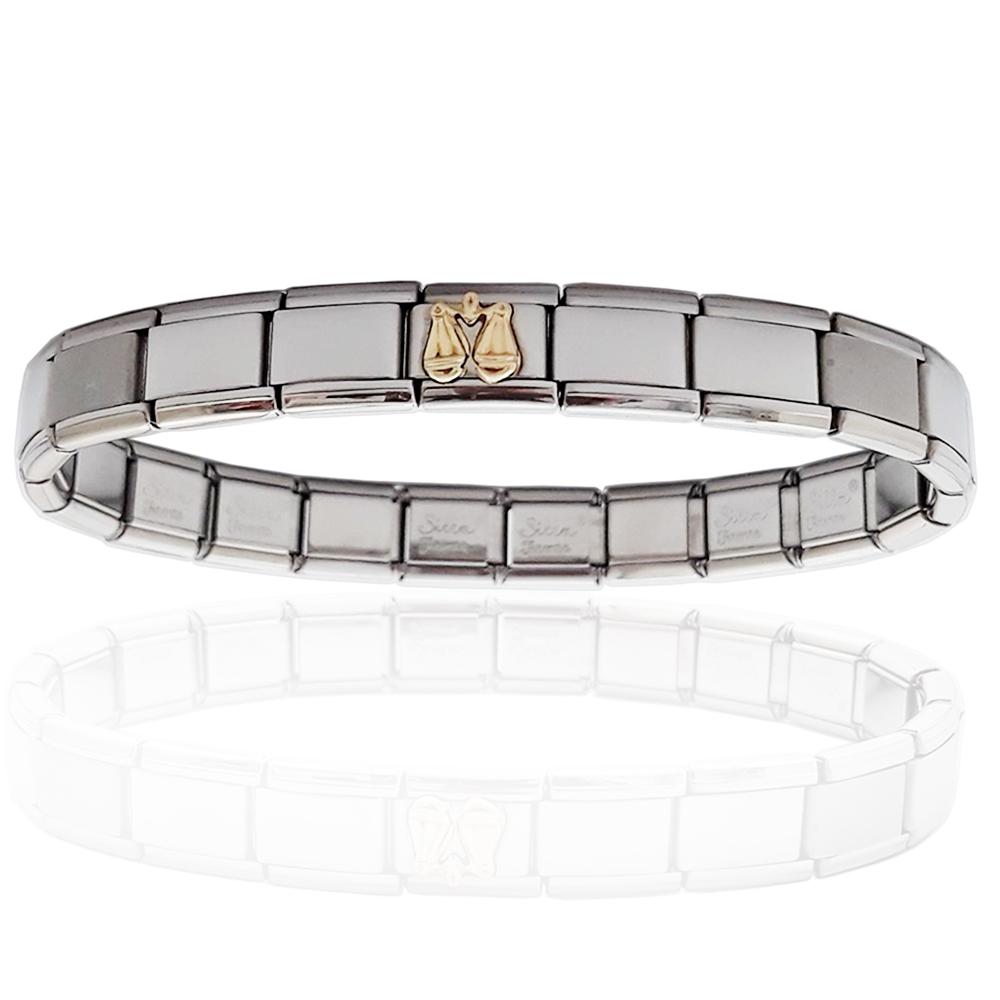 Bracciale unisex acciaio estensibile con zodiaco bilancia in oro giallo titolo 750