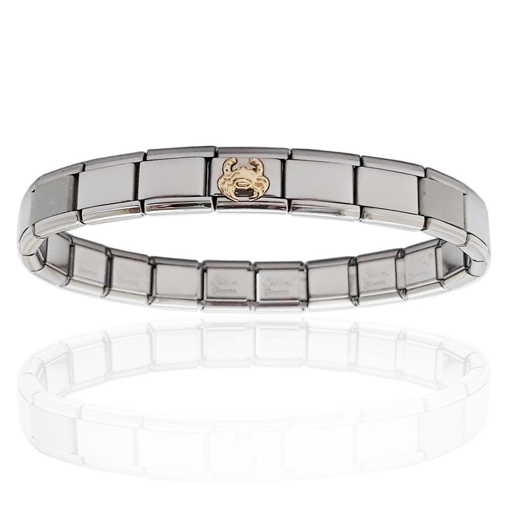 Bracciale unisex acciaio estensibile con zodiaco cancro in oro giallo titolo 750