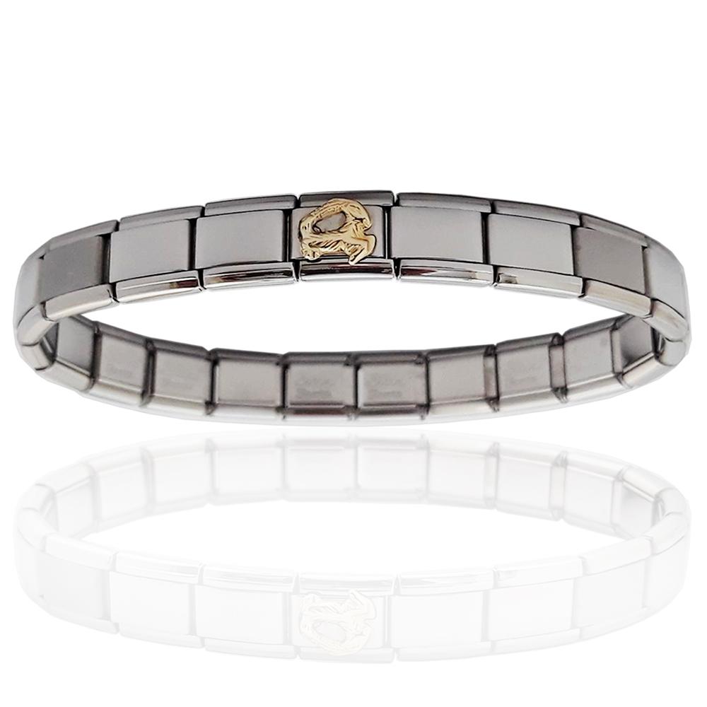 Bracciale unisex acciaio estensibile con zodiaco capricorno in oro 18 carati
