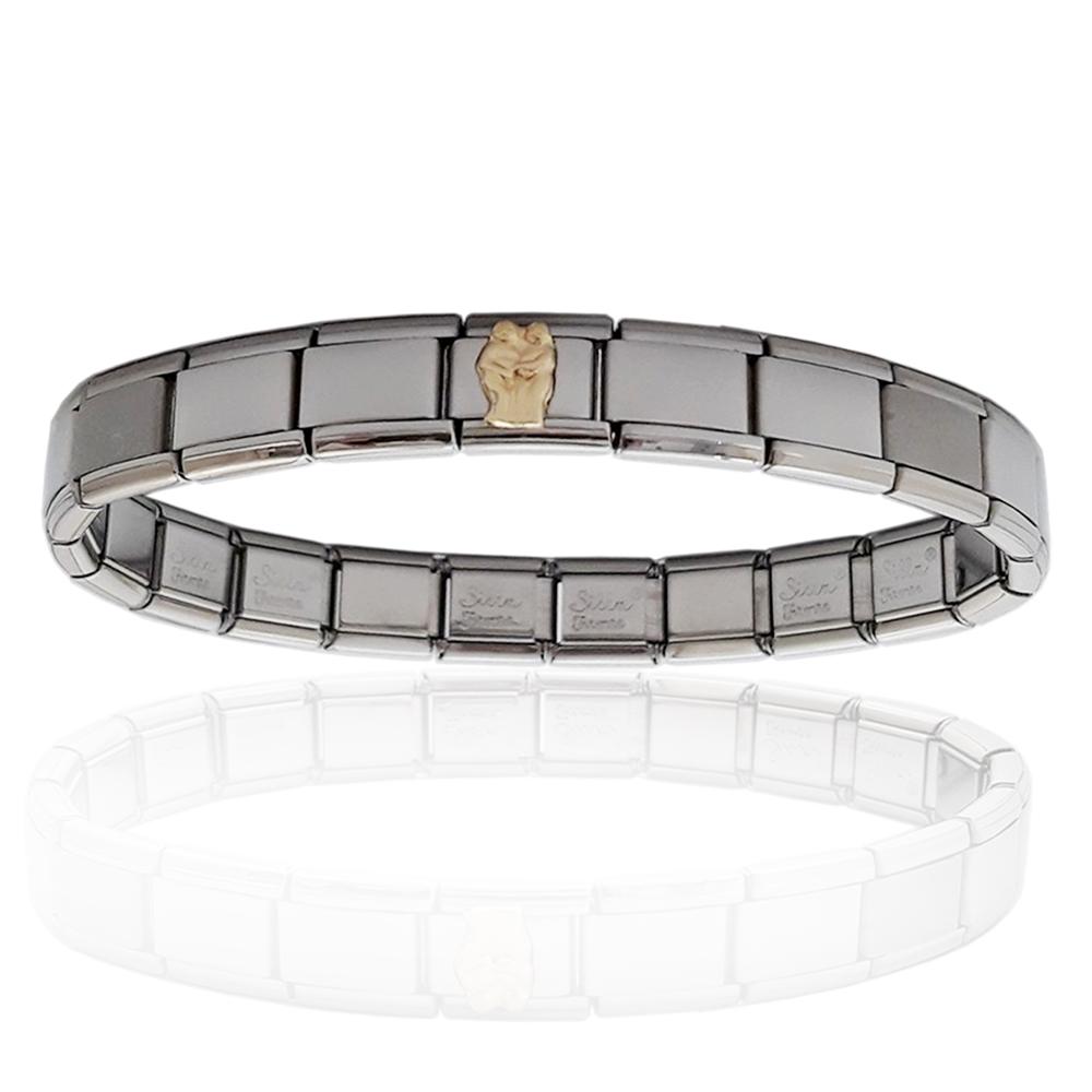 Bracciale unisex acciaio estensibile con zodiaco gemelli in oro giallo titolo 750
