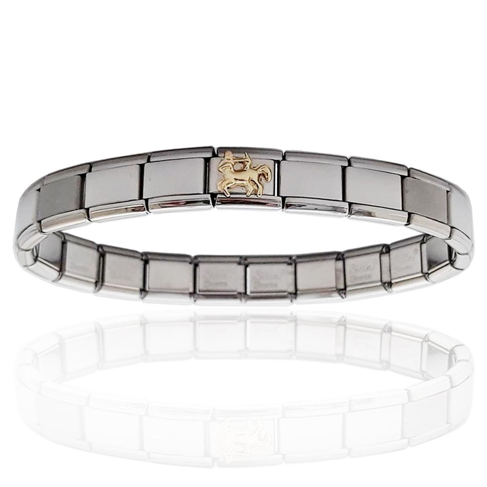 Bracciale unisex acciaio estensibile con zodiaco sagittario in oro 18 carati
