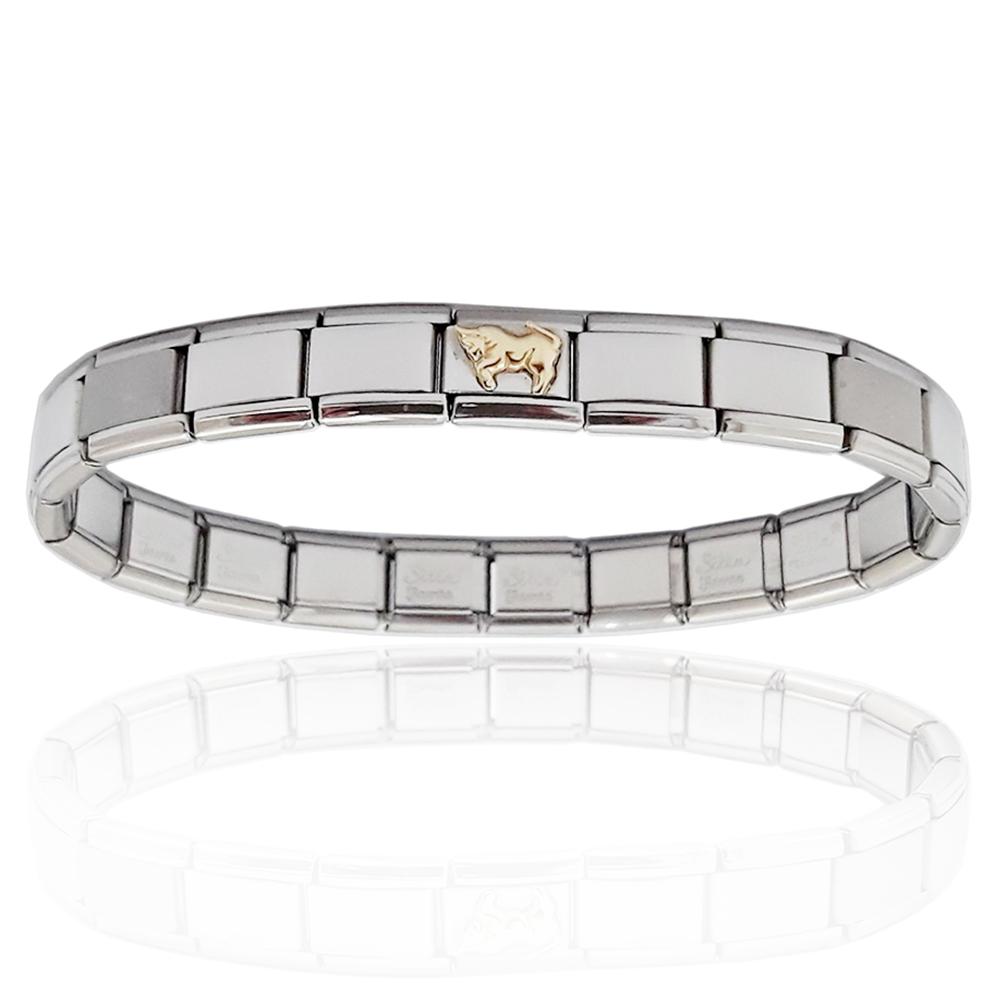 Bracciale unisex acciaio estensibile con zodiaco toro in oro giallo titolo 750