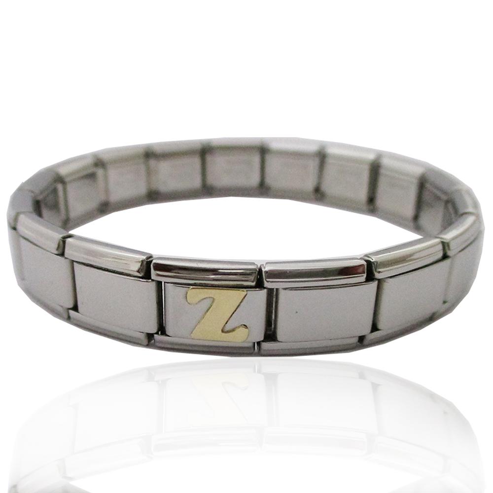 Bracciale estensibile in acciaio anallergico con iniziale z in oro giallo 18 carati