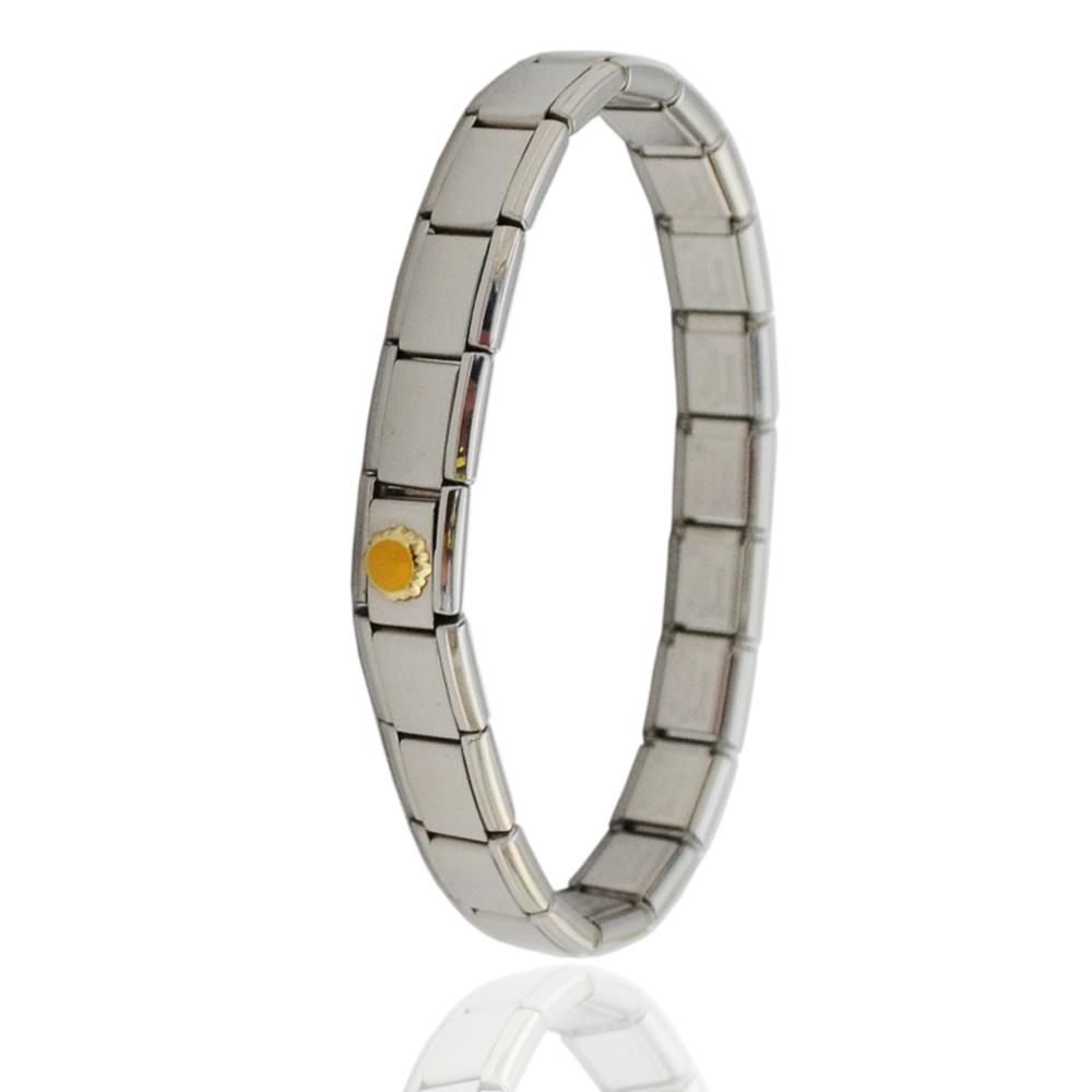Bracciale componibile in acciaio anallergico con centrale sole in oro giallo 18 carati e smalti
