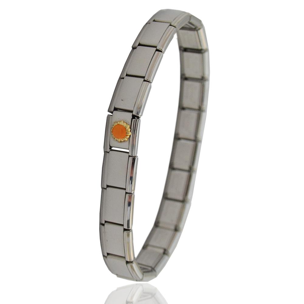 Bracciale componibile in acciaio anallergico con centrale sole in oro giallo 18 carati e smalti