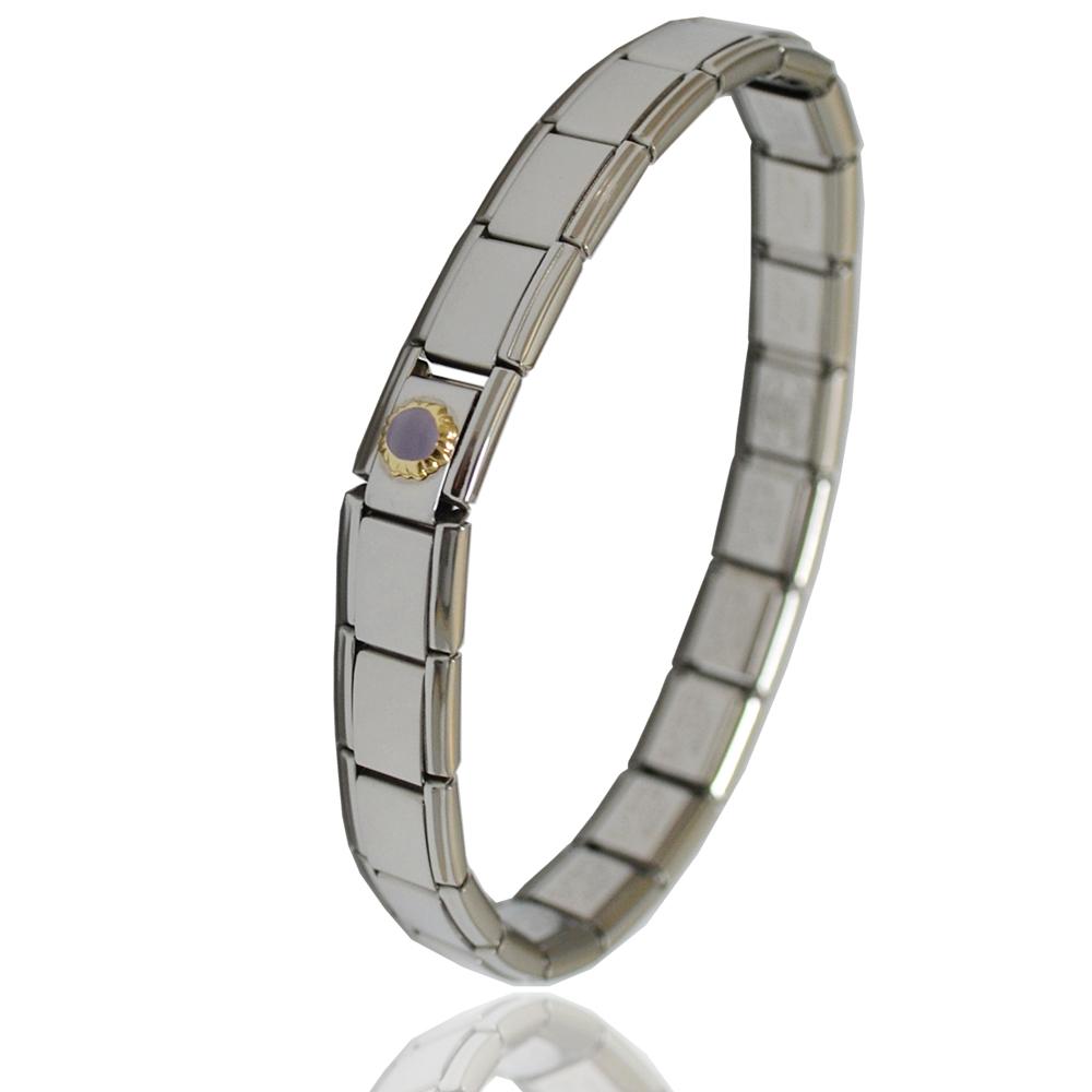 Bracciale componibile in acciaio anallergico con centrale sole in oro giallo 18 carati e smalti