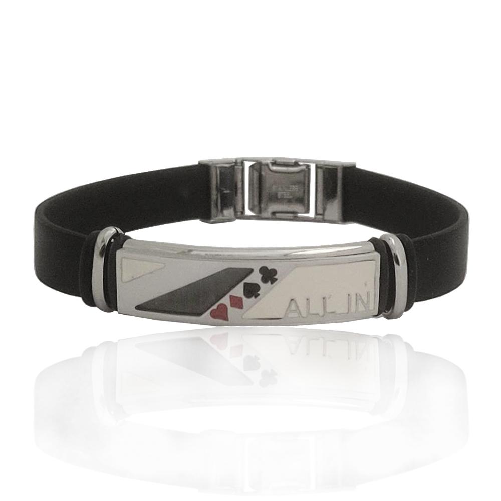 Bracciale all in in con targa in acciaio e smalti e cinturino in caucciu' cm 21