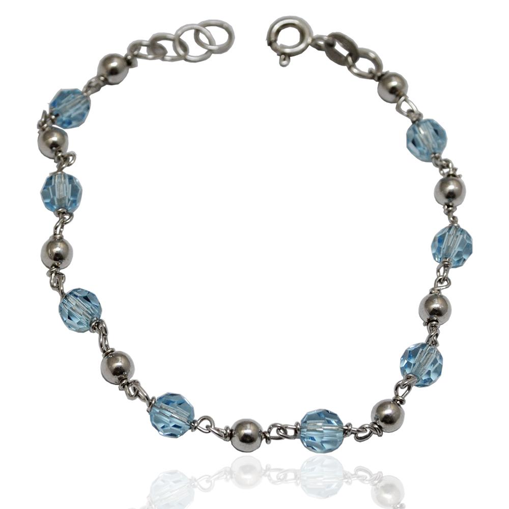 Bracciale in argento 925 rodiato per donna con cristalli swarovski a sfra faccettata da mm 5 aquamarine