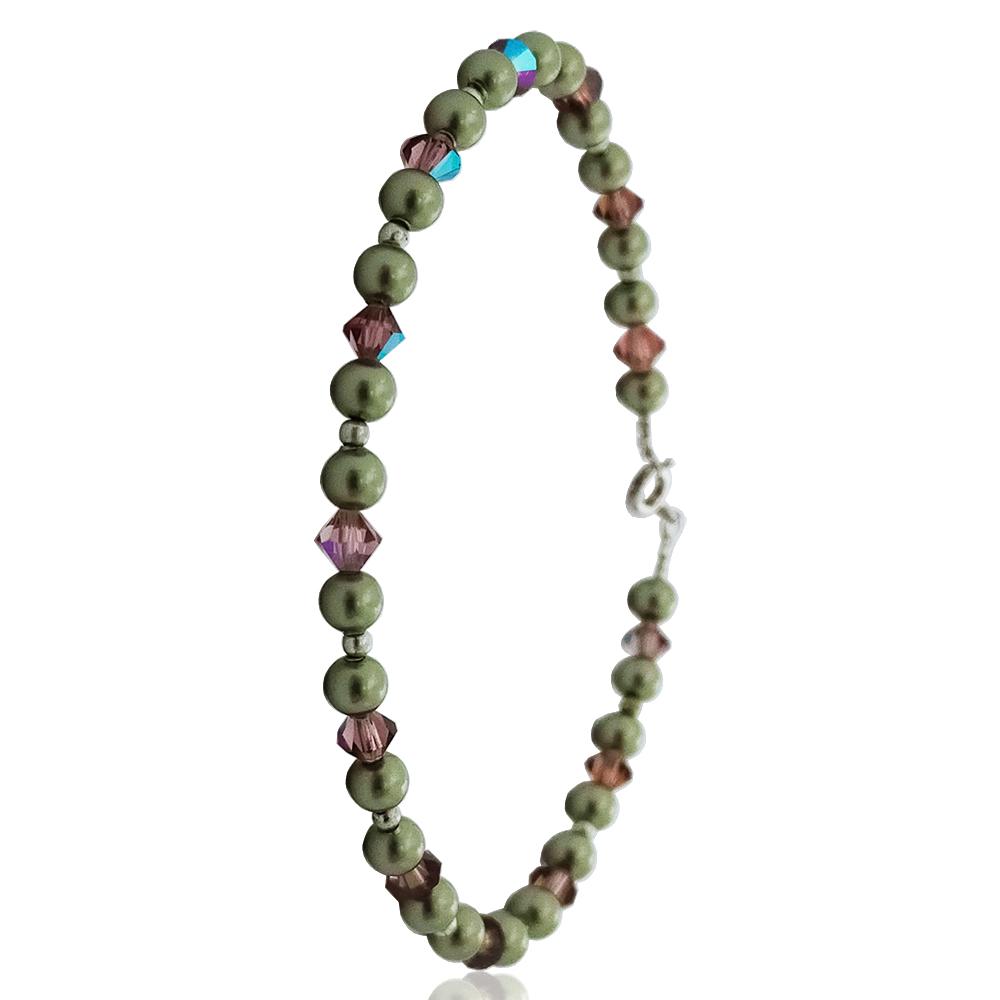 Bracciale cm 19 in argento 925 con perlina verde mm 4 e cristalli swatovski violet