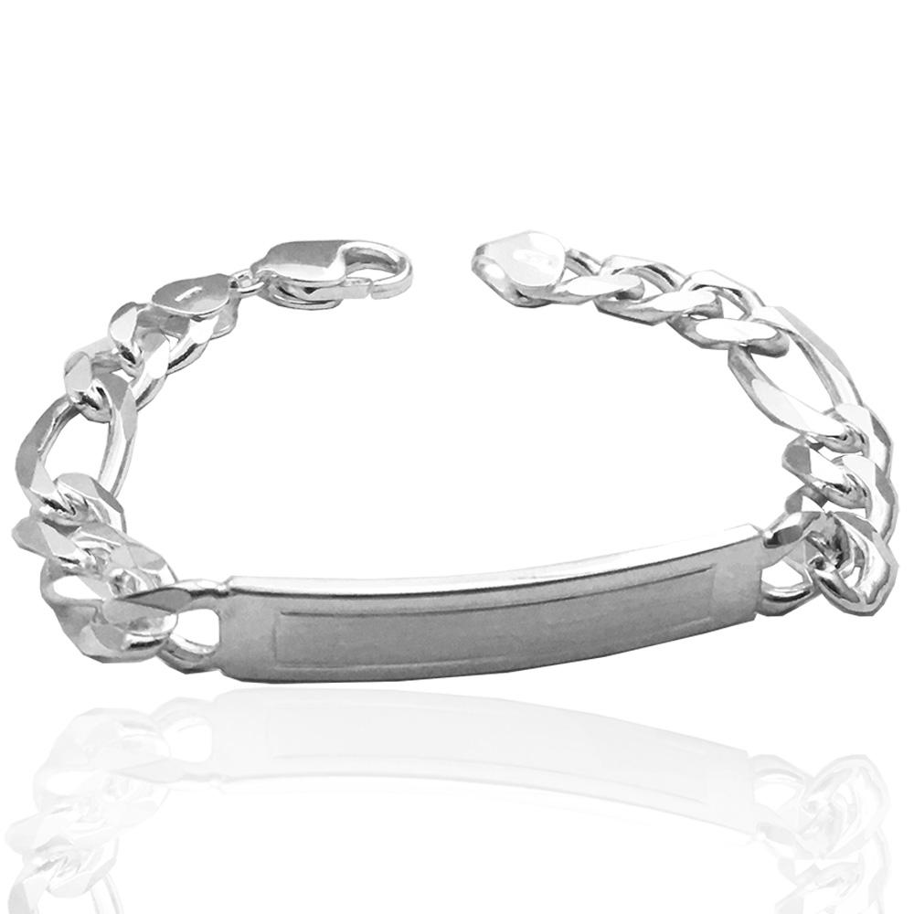 Bracciale uomo maglia grumetta alternata 3+1 in argento 925 con targa centrale mm 9 con motivo satinato cm 20 - personalizzabile -