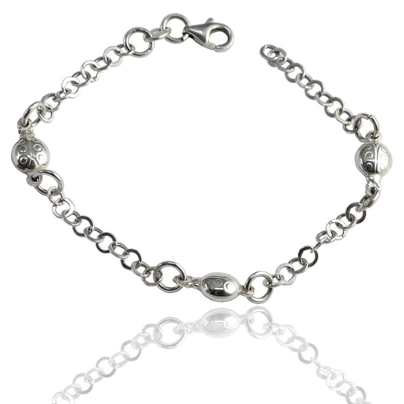 Braccialetto baby catena rolo' in argento 925 con ciondoli coccinella