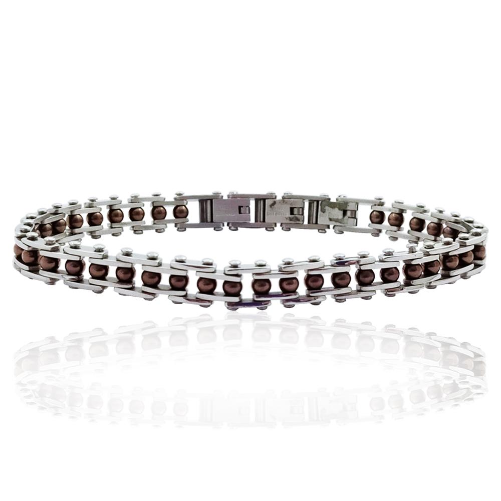 Bracciale bike in acciaio lucido con sfere ramate cm 21 e doppia chiusura