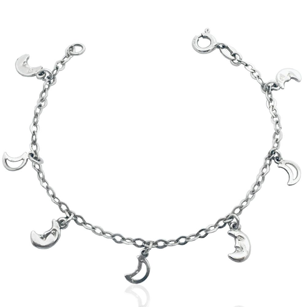 Bracciale catena a rombo mm 3 in argento 925 rodiato cm 18 cn charms luna mm 10x5