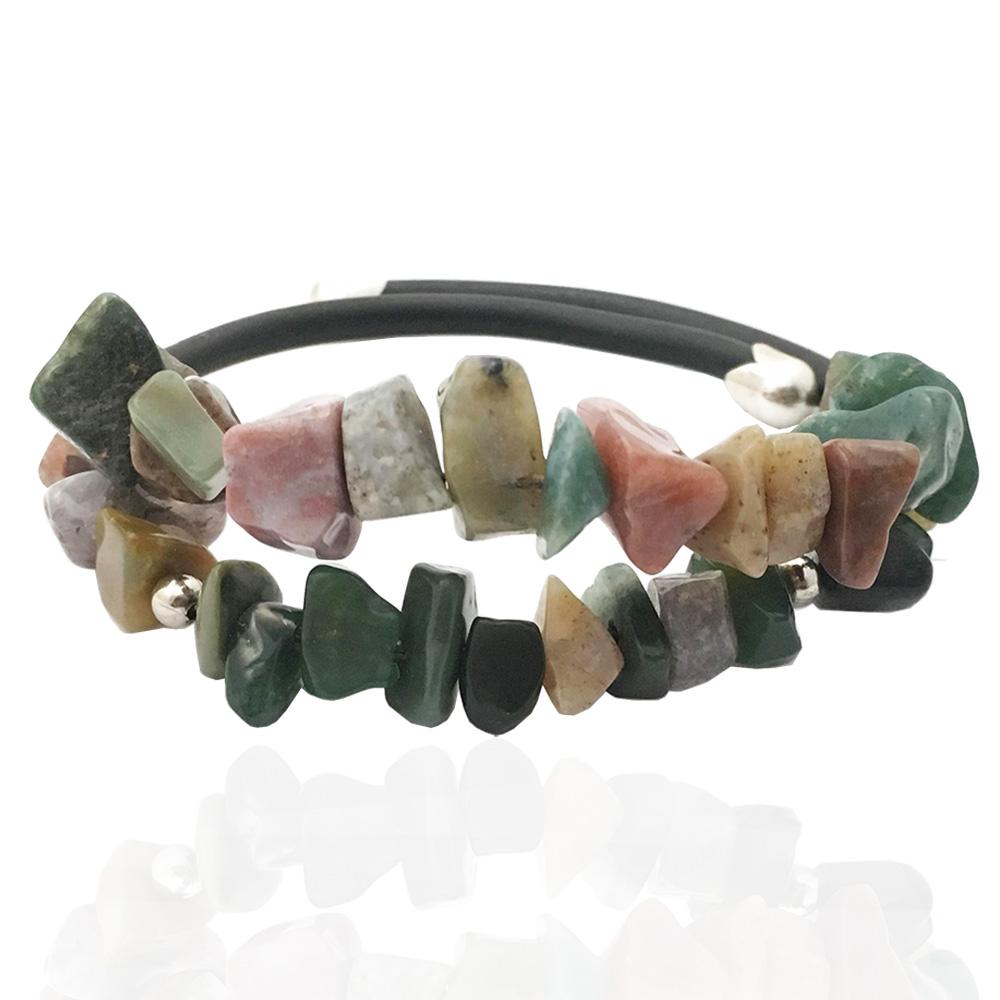 Bracciale donna in caucciù 2 fili argento titolo 925 e pietre dure naturali