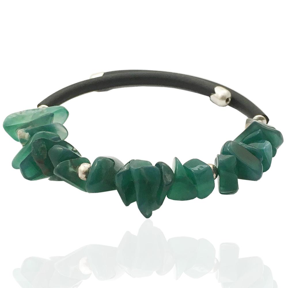 Bracciale donna in caucciù e argento titolo 925 con pietre dure naturali verde acqua