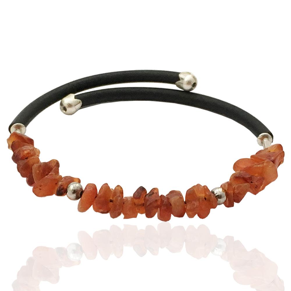 Bracciale donna in caucciù argento titolo 925 e pietre dure naturali colore arancione
