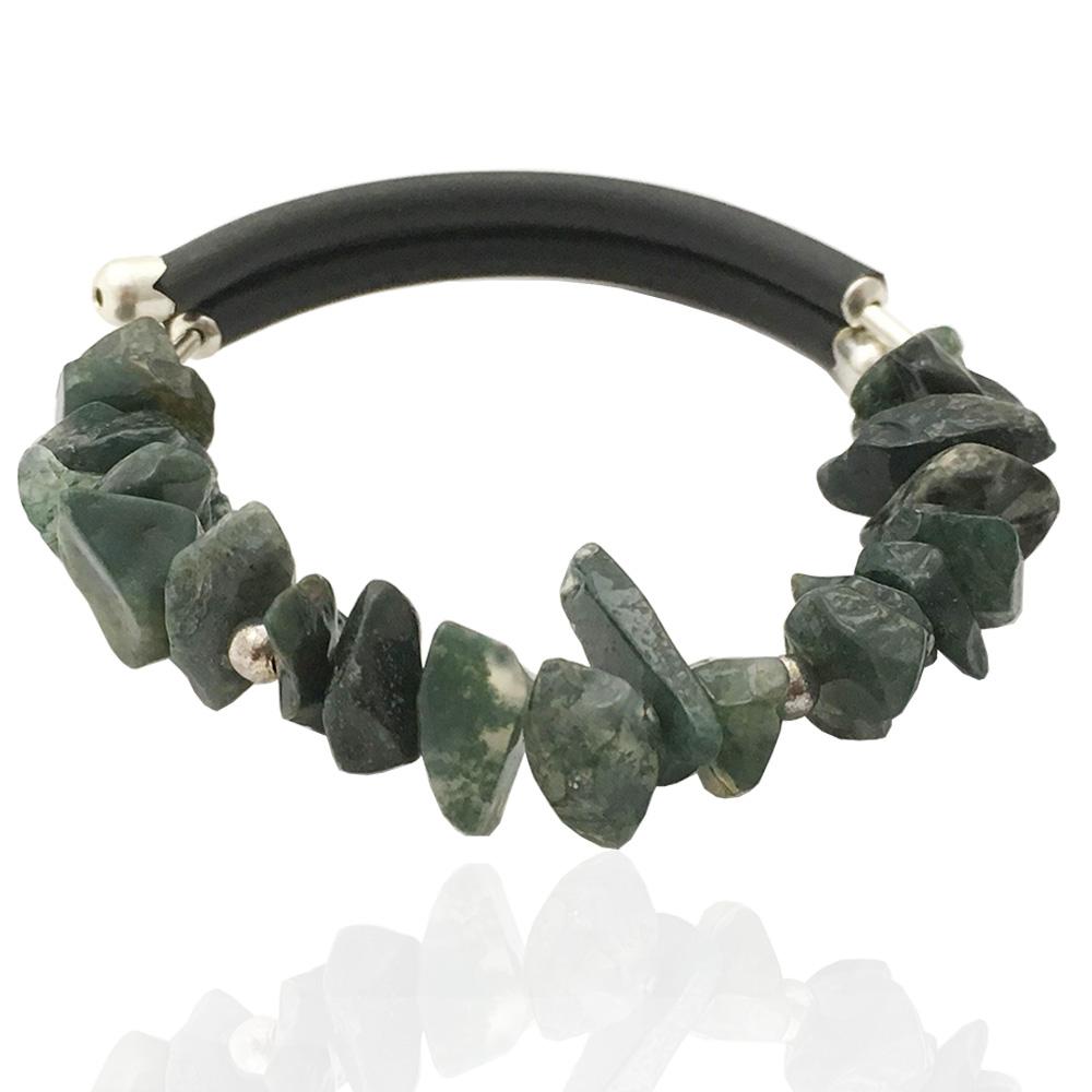 Bracciale donna in caucciù e argento titolo 925 con pietre dure naturali colore verde