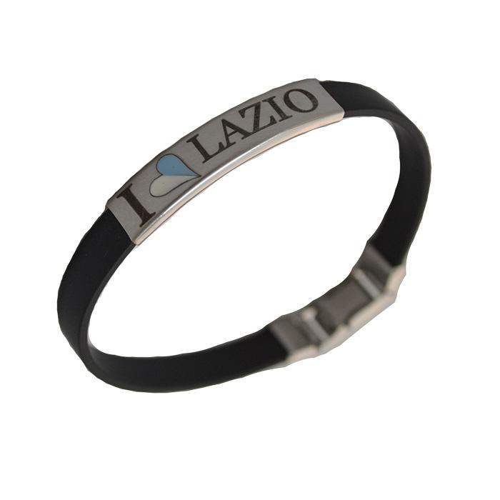 Bracciale con cinturino in caucciù e targa in acciaio con laserato i love lazio