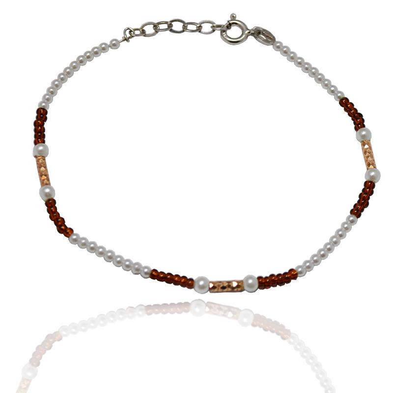 Bracciale con anima inserti e terminali in argento rodiato con perline mm 2