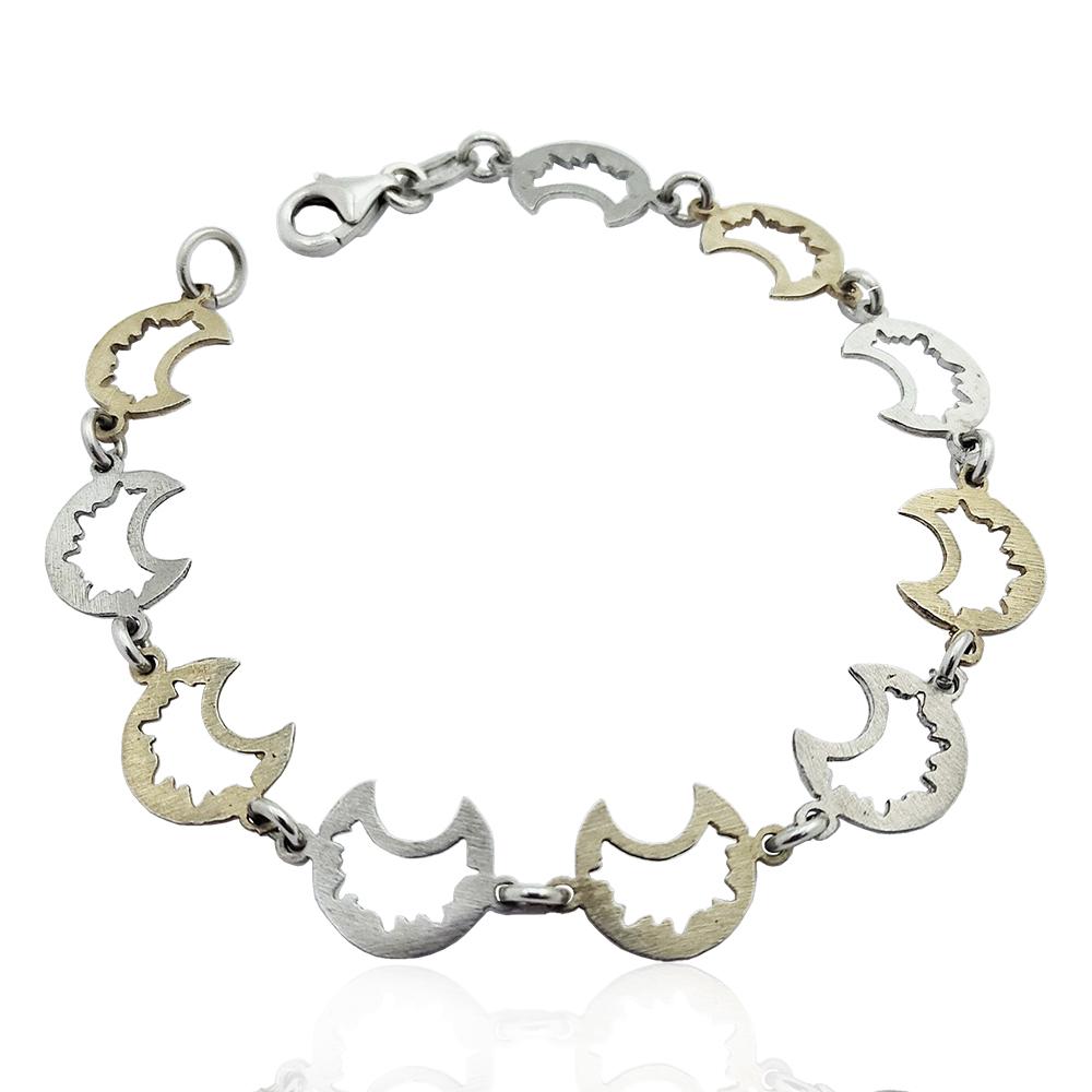 Bracciale con lune in argento 925 satinato e placcato oro giallo cm 19