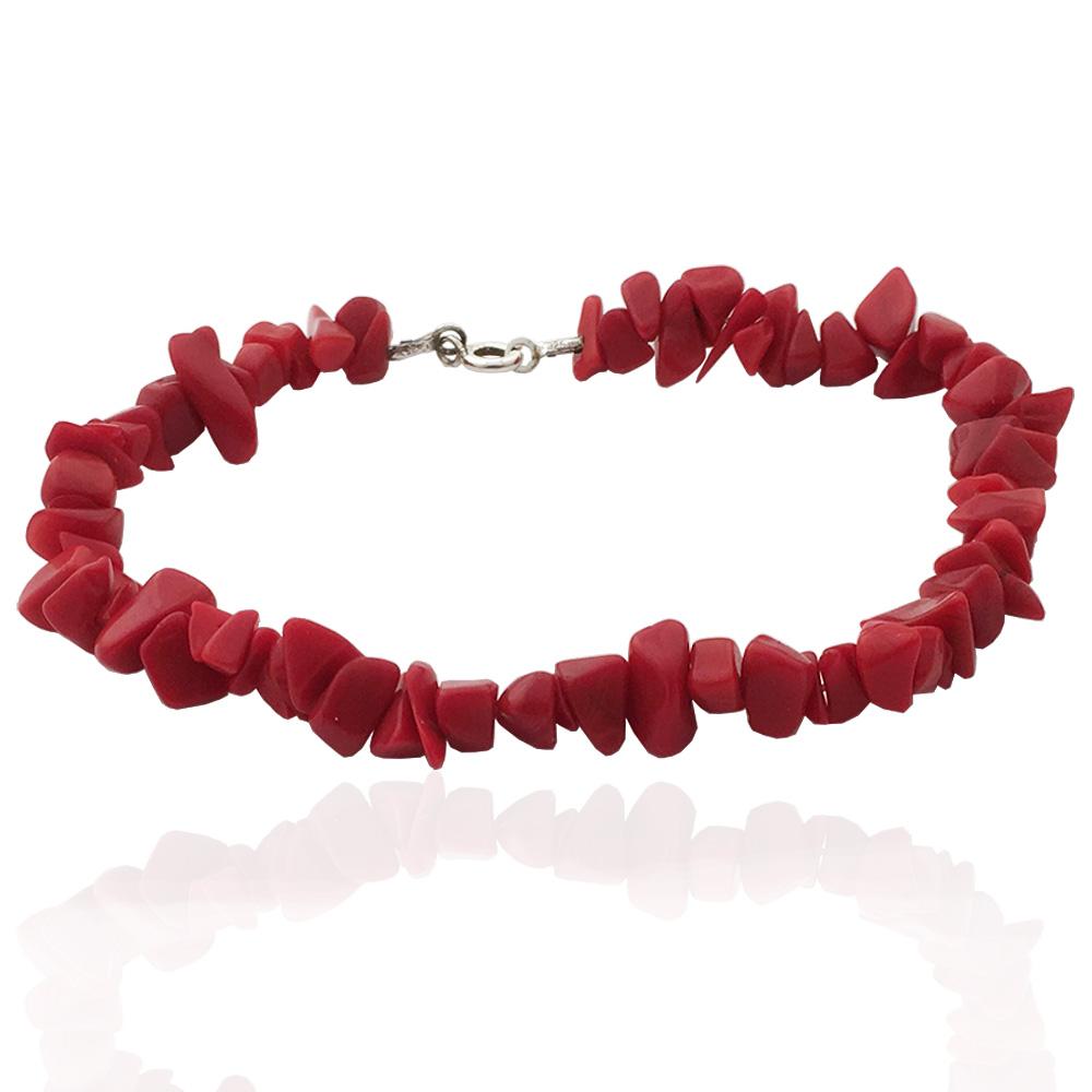 Bracciale con pietre dure naturali rosse con chiusura in argento titolo 925 cm 19