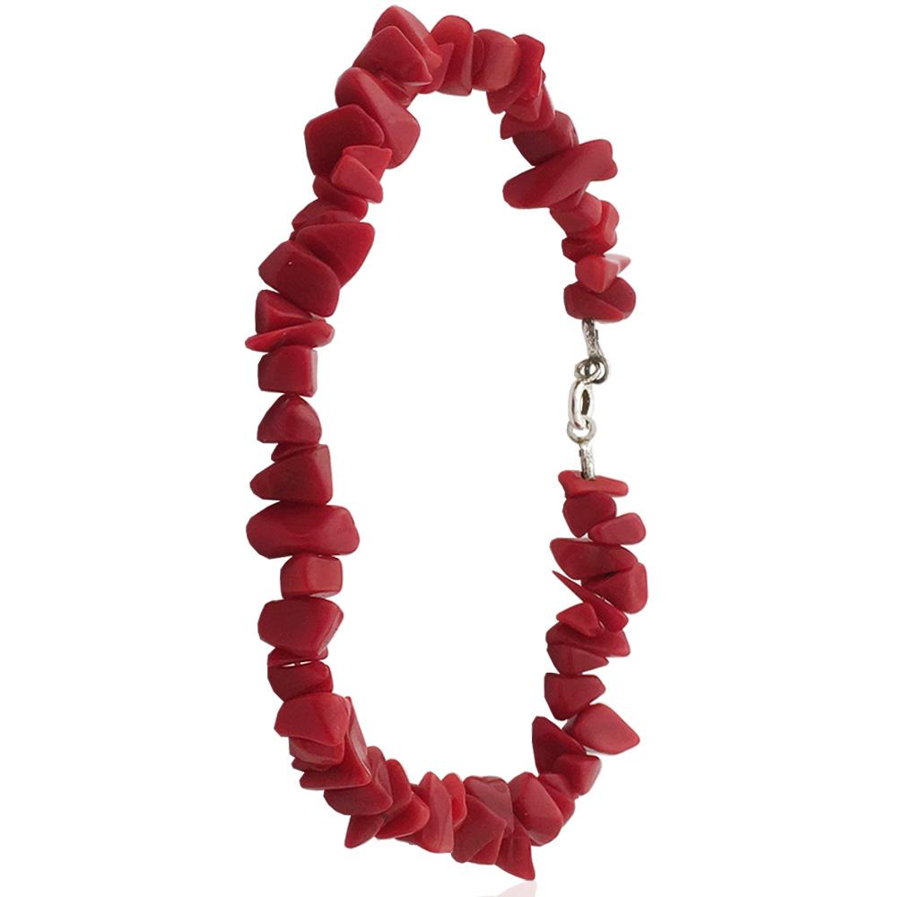 Bracciale con pietre dure naturali rosse con chiusura in argento titolo 925 cm 19