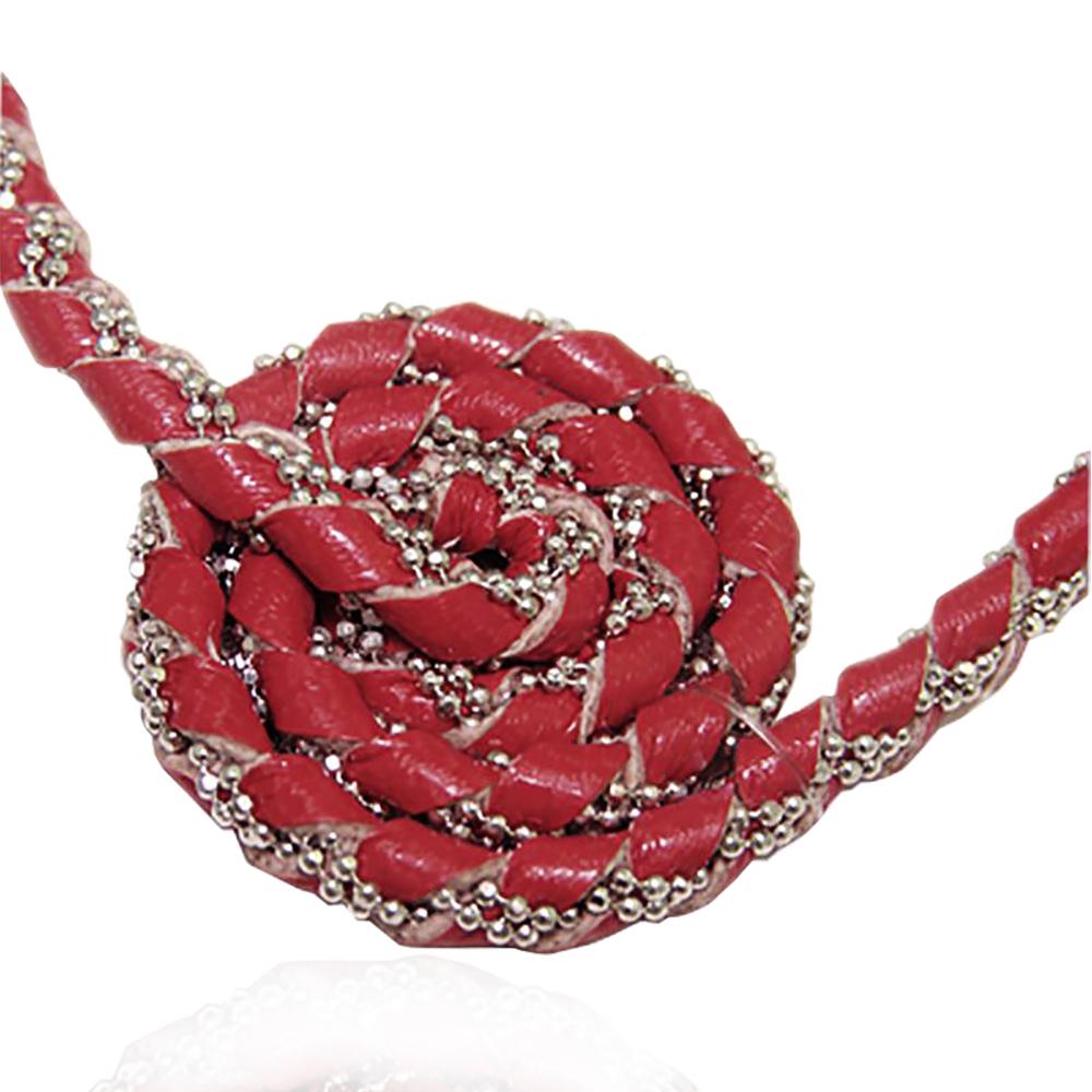 Bracciale spirale in pelle rossa con catena a pallina in argento titolo 925 rodiato