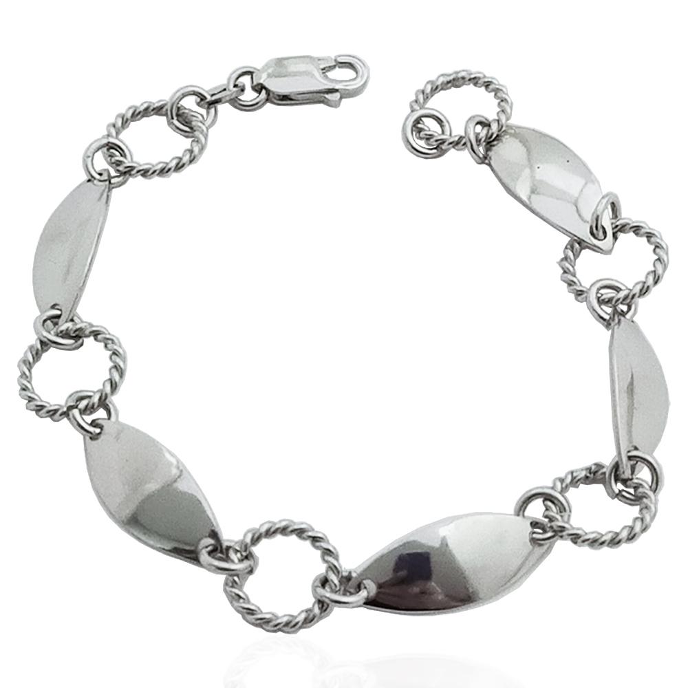 Bracciale in argento 925 rodiato con cerchi torchon e targa ovale mm 20x7 da personalizzare