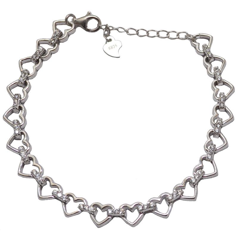 Bracciale donna cuoricini in argento 925 rodiato con zirconi bianchi