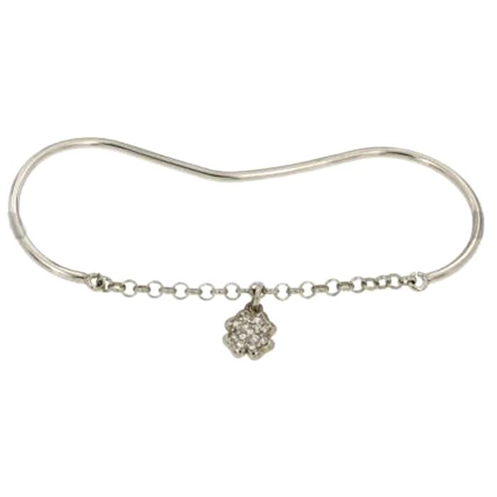 Bracciale da palmo con rolo' e quadrifoglio con pave' di zirconi in argento 925 rodiato