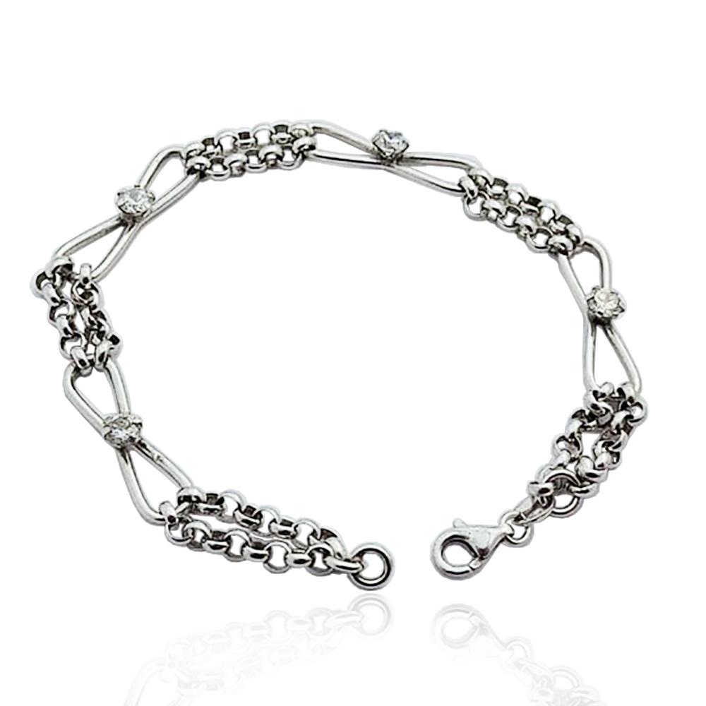 Bracciale donna a doppia maglia rolo' e infinito alternati con zirconi bianchi