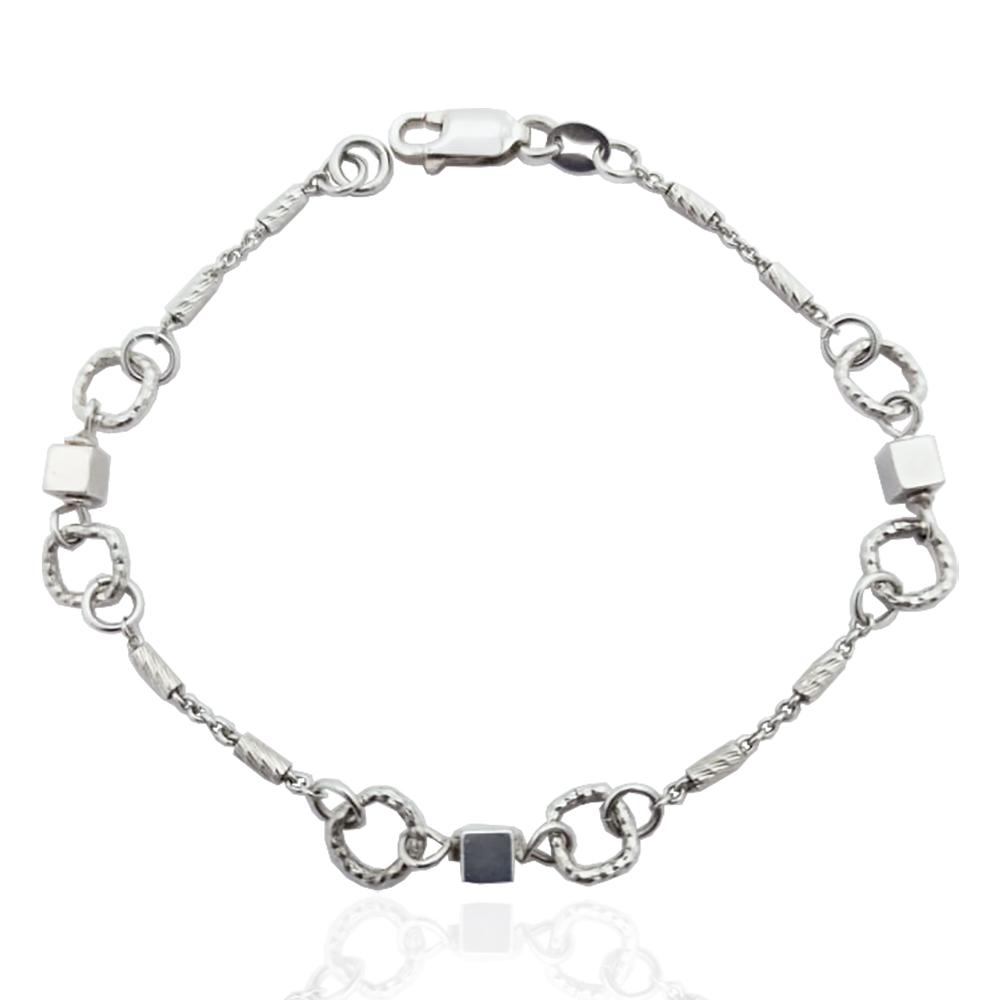 Bracciale donna cm 18 in argento 925 rodiato con lavorazione diamantata e inserti a cubo