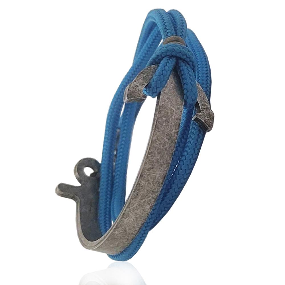 Bracciale doppia corda turchese con ancora in acciaio brunito