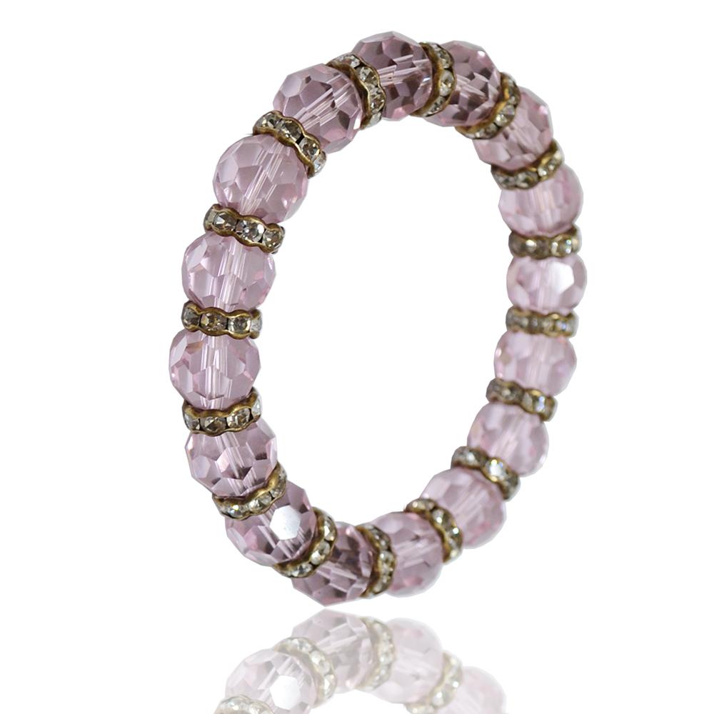Bracciale elastico con cristalli tondo faccettati light rose mm 13 con intermezzi con strass bianchi