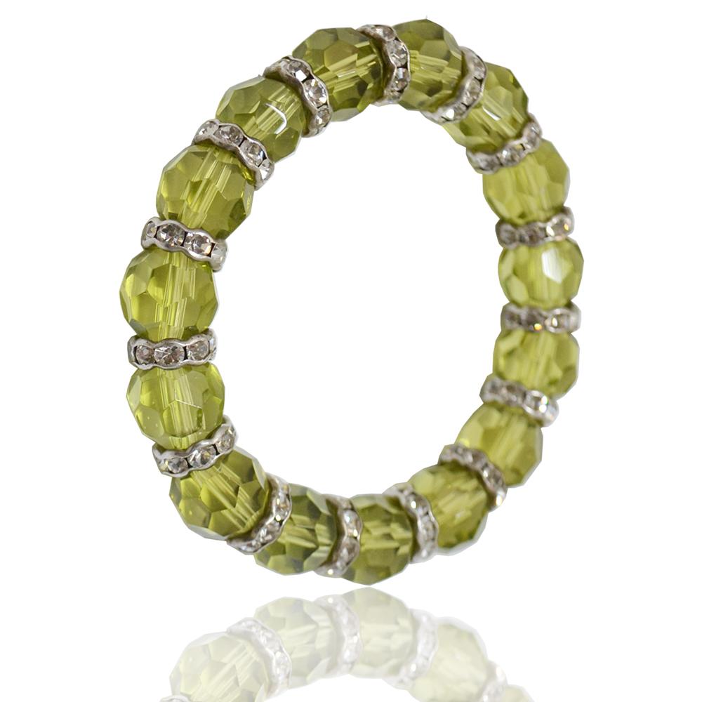 Bracciale elastico con cristalli tondo faccettati peridot mm 13 con intermezzi con strass bianchi