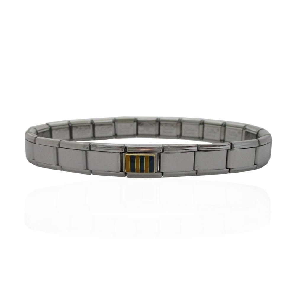 Bracciale elastico in acciaio lucido con centrale bandiera colori giallo e blu in oro giallo