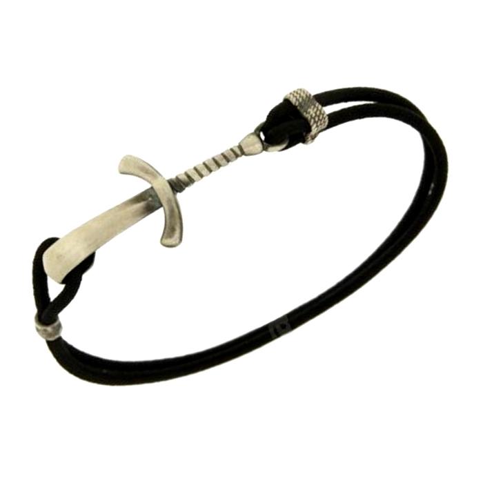 Bracciale elastico nero con sciabola in argento brunito titolo 925