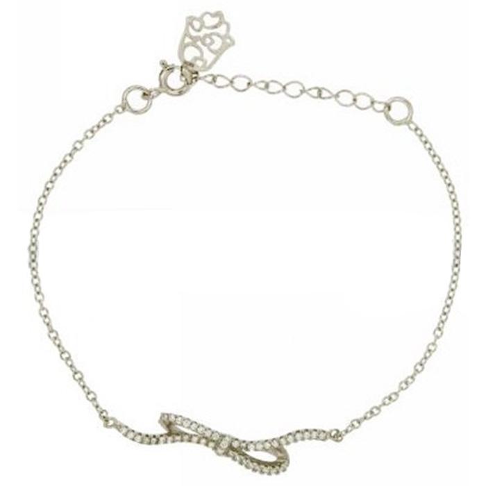 Bracciale forzatina con fiocco in argento 925 rodiato con zirconi bianchi